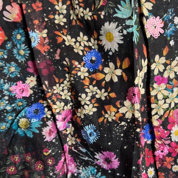 Anthropologie Floral Organdy Tiered Embellished Sequins Midi Dress 2x - Picture 7 of 13